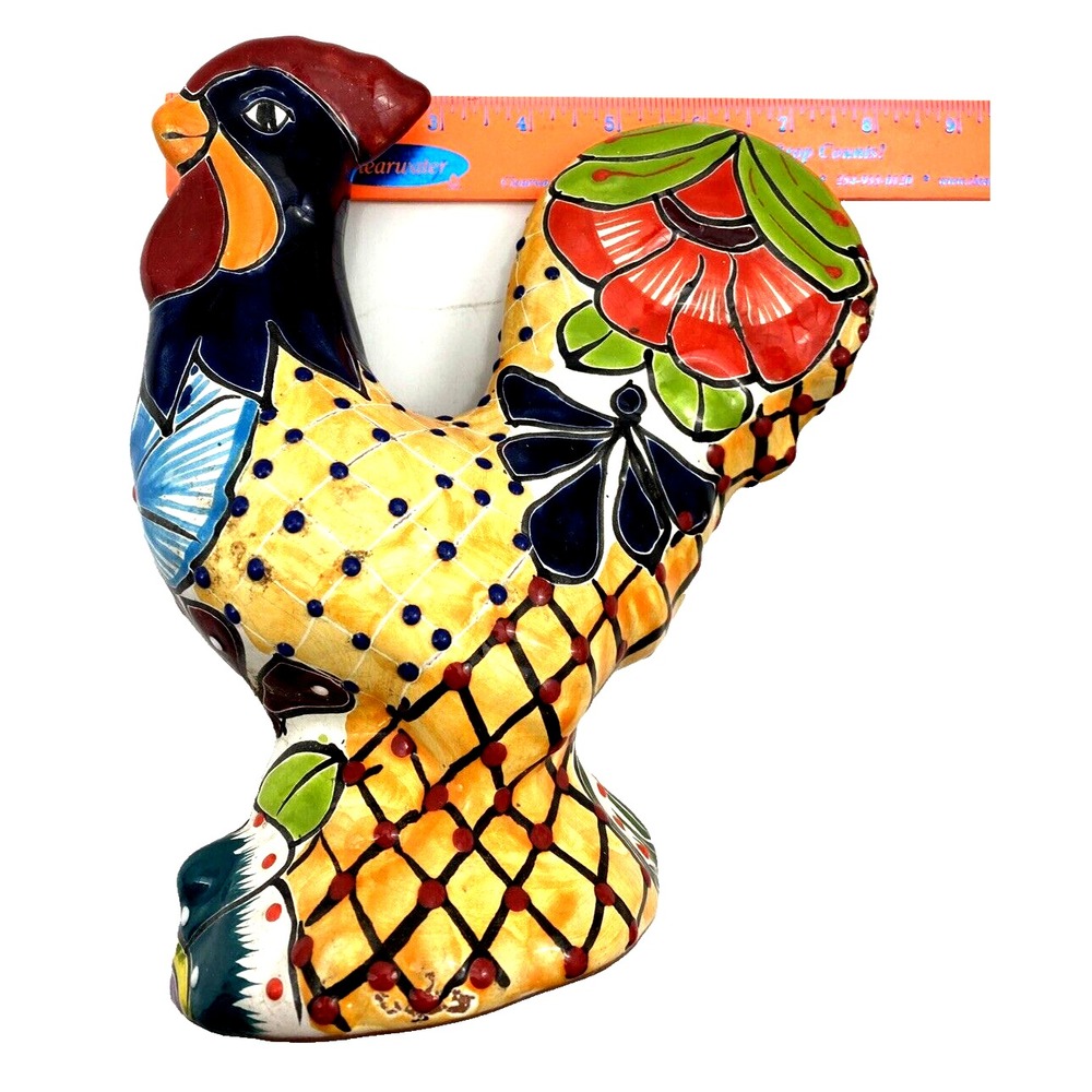 Talavera Rooster Multicolor Mexican Terra Cotta Pottery  9" Tall - Picture 15 of 16